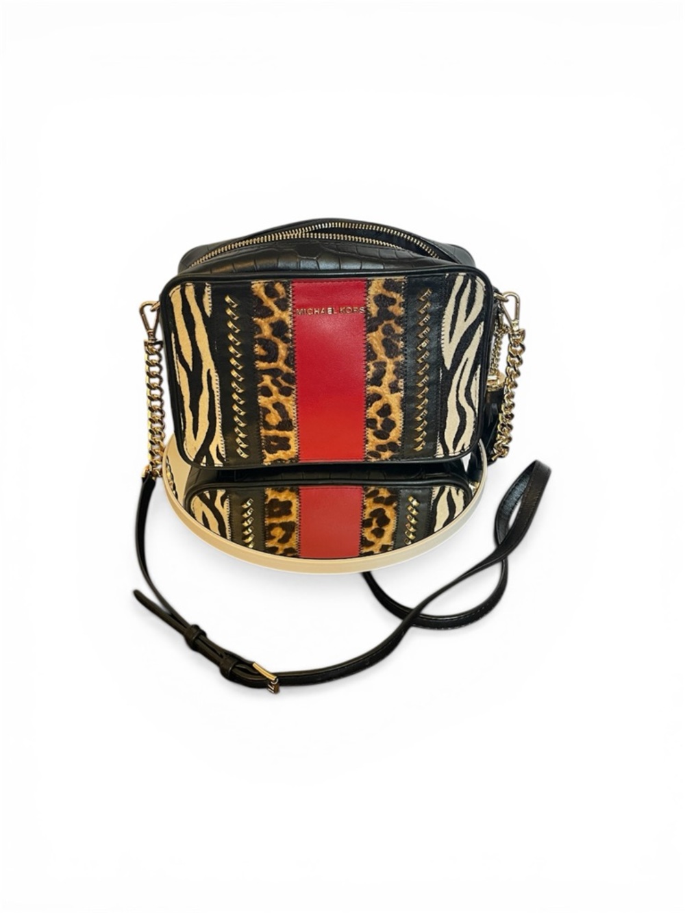 Michael Kors Crossbody Bag in Black and Red with Animal Print